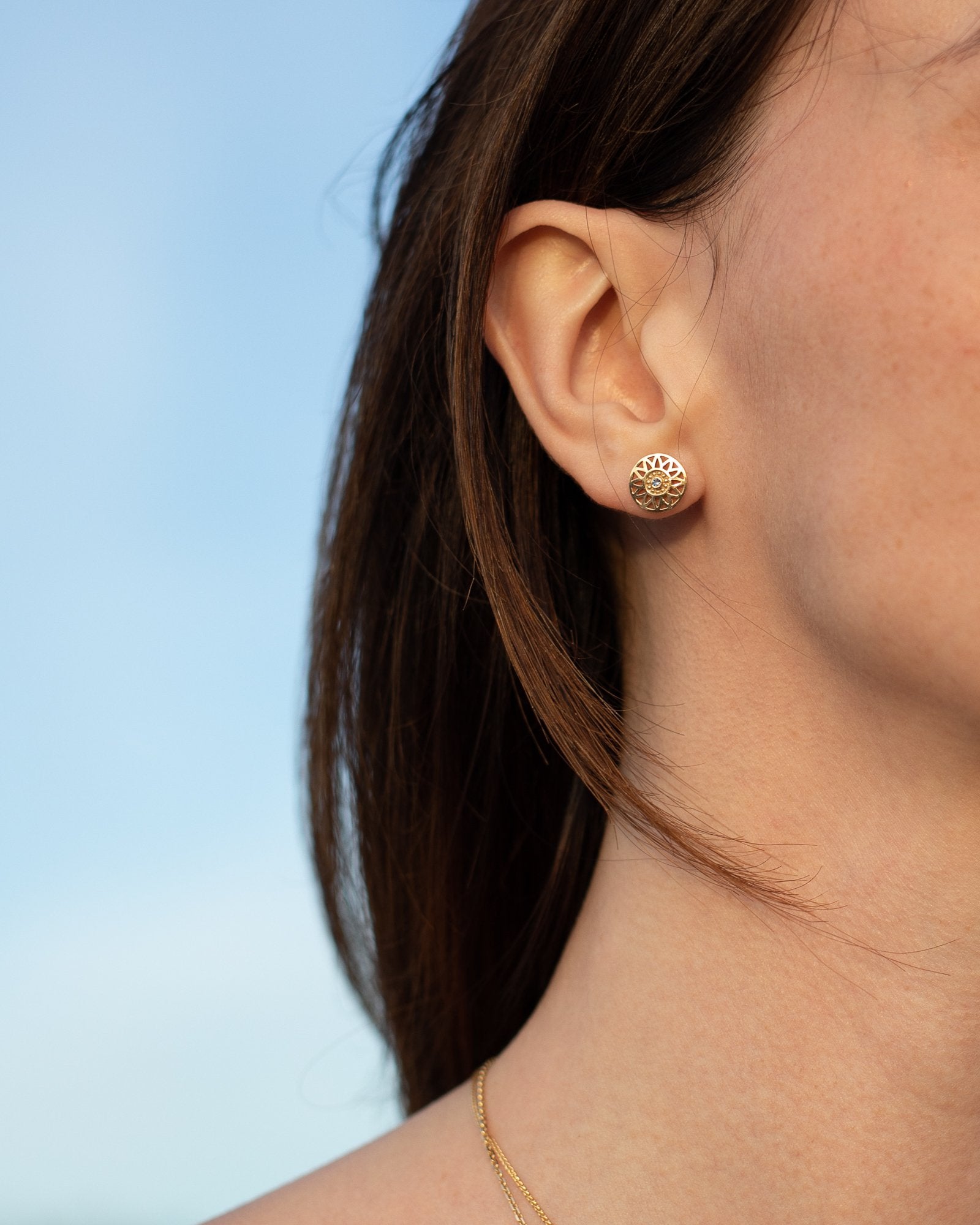 Helios Earrings in 14k Yellow Gold with a lab grown Diamond