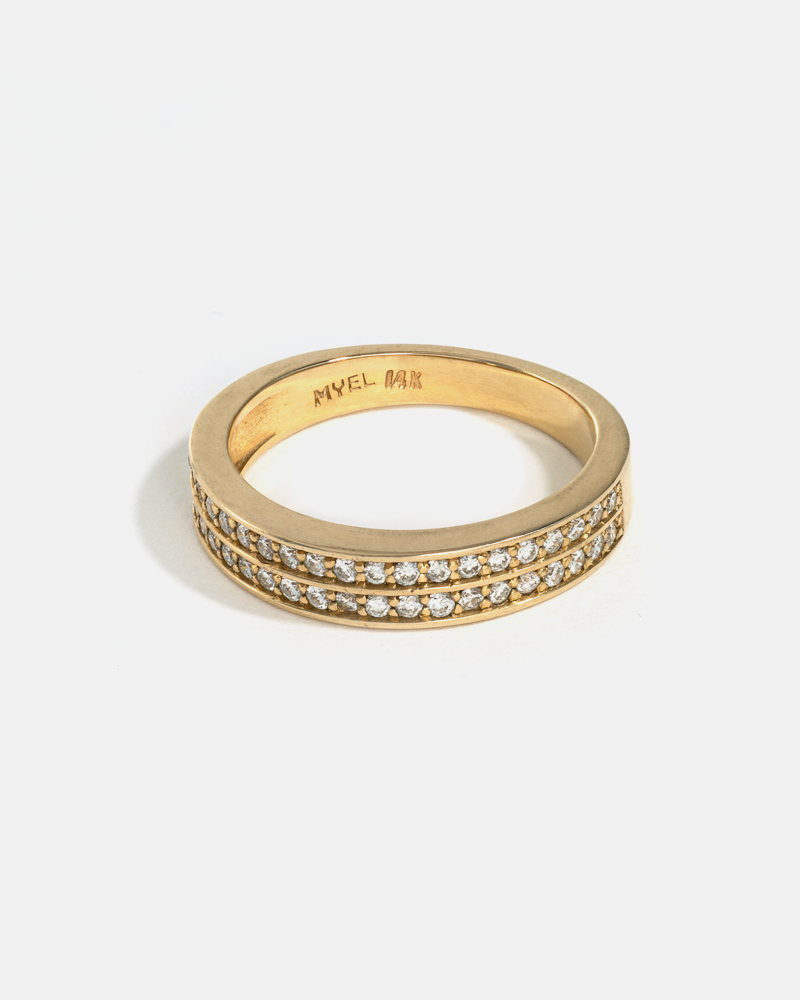 Double Pavé Ring in 14k Yellow Gold with lab grown Diamonds
