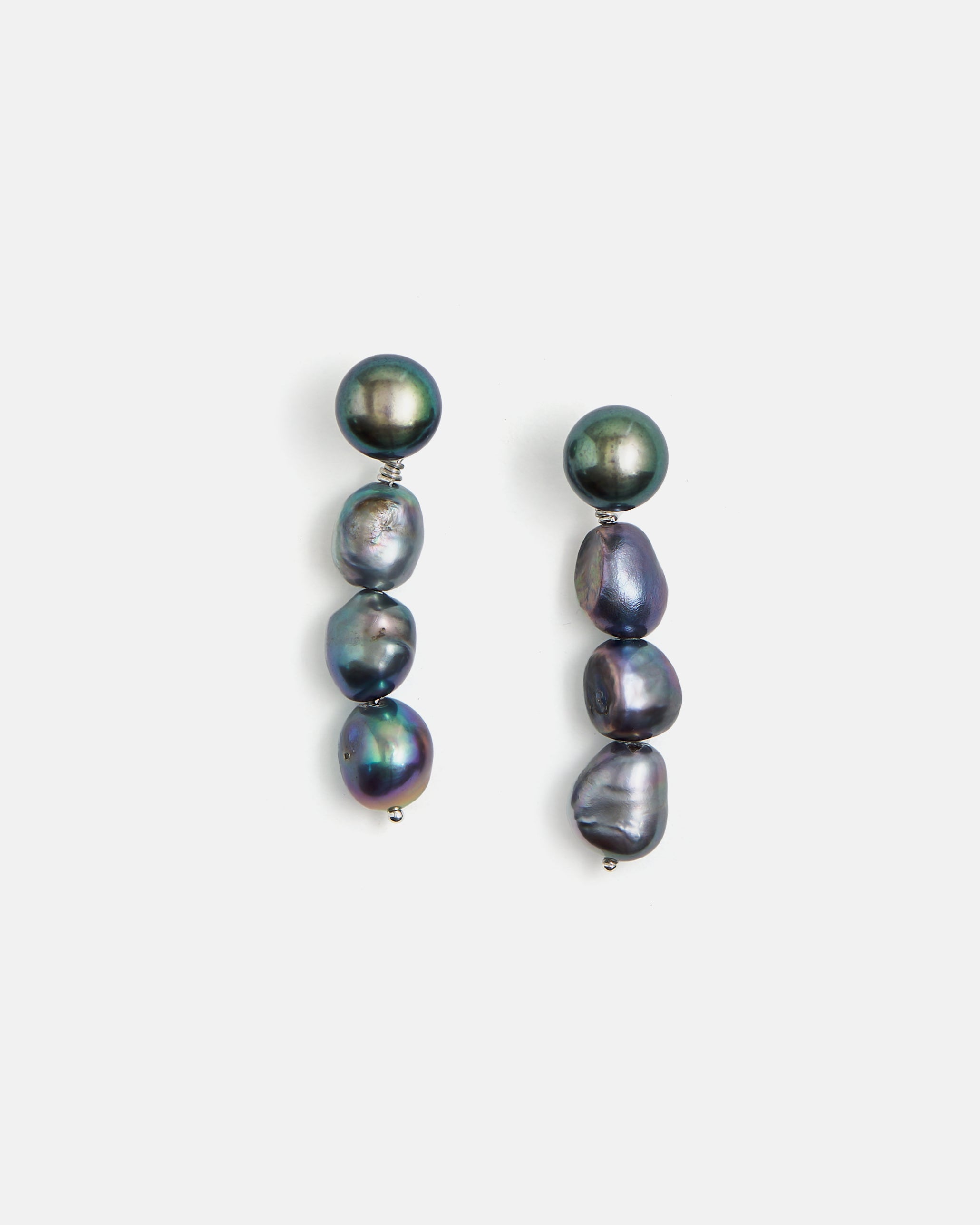 Neptune Black Iridescent Pearl Drop Earrings in White Gold