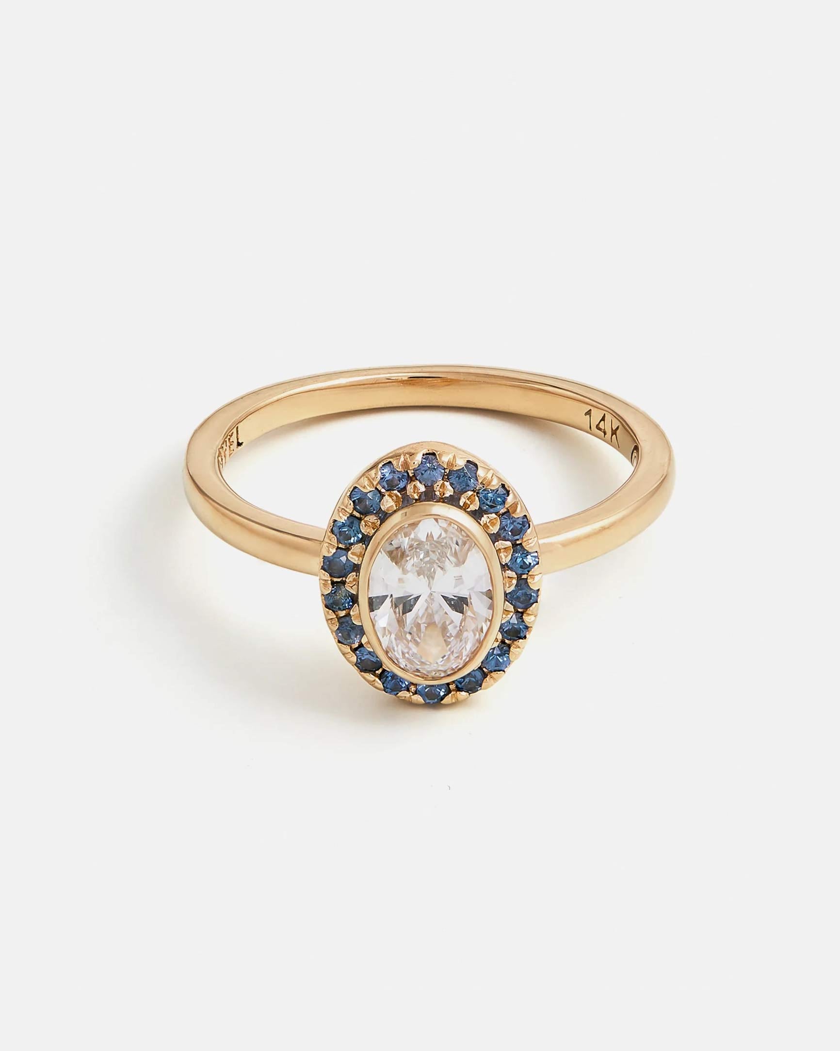 Retro Ring in 14k Fairmined Gold with Lab-Grown Diamond and Blue Spinels