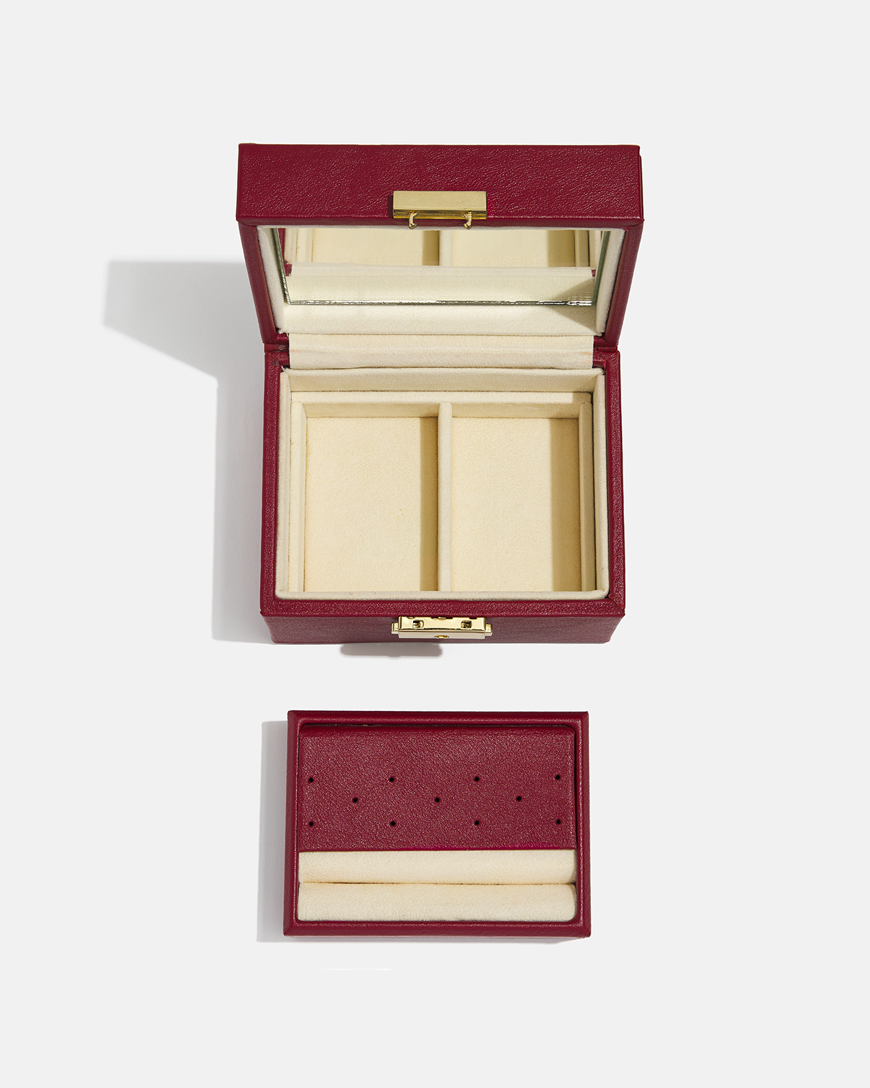 Handmade Leather Jewelry Box in Carmine red