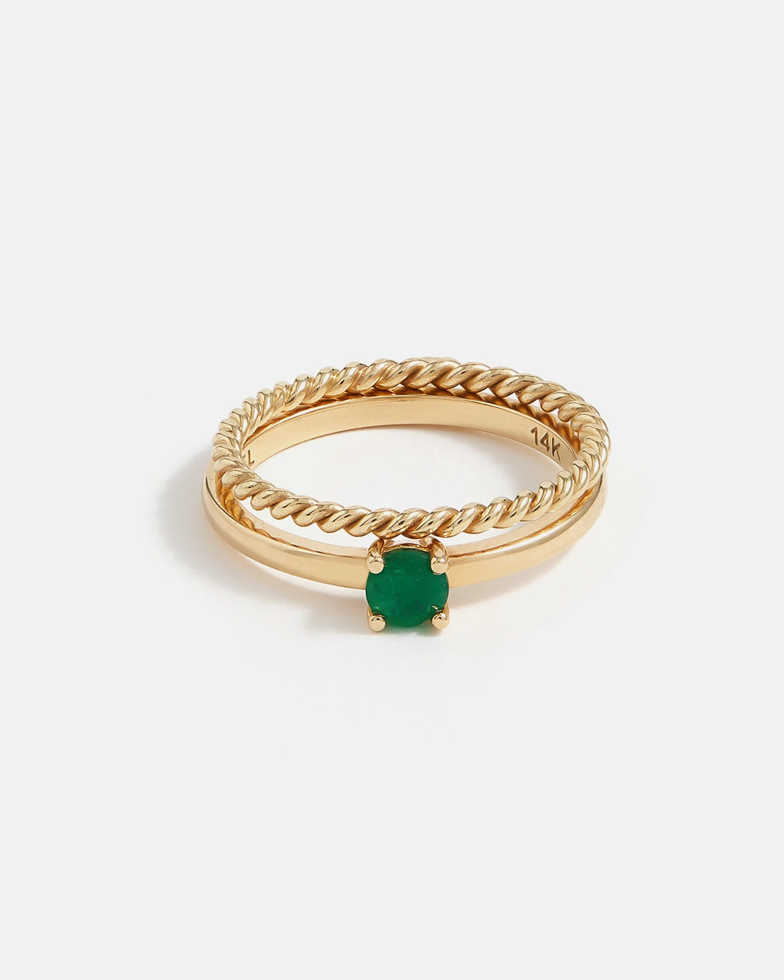 Solitaire Ring with Brazilian Emerald and Twist Band in Gold