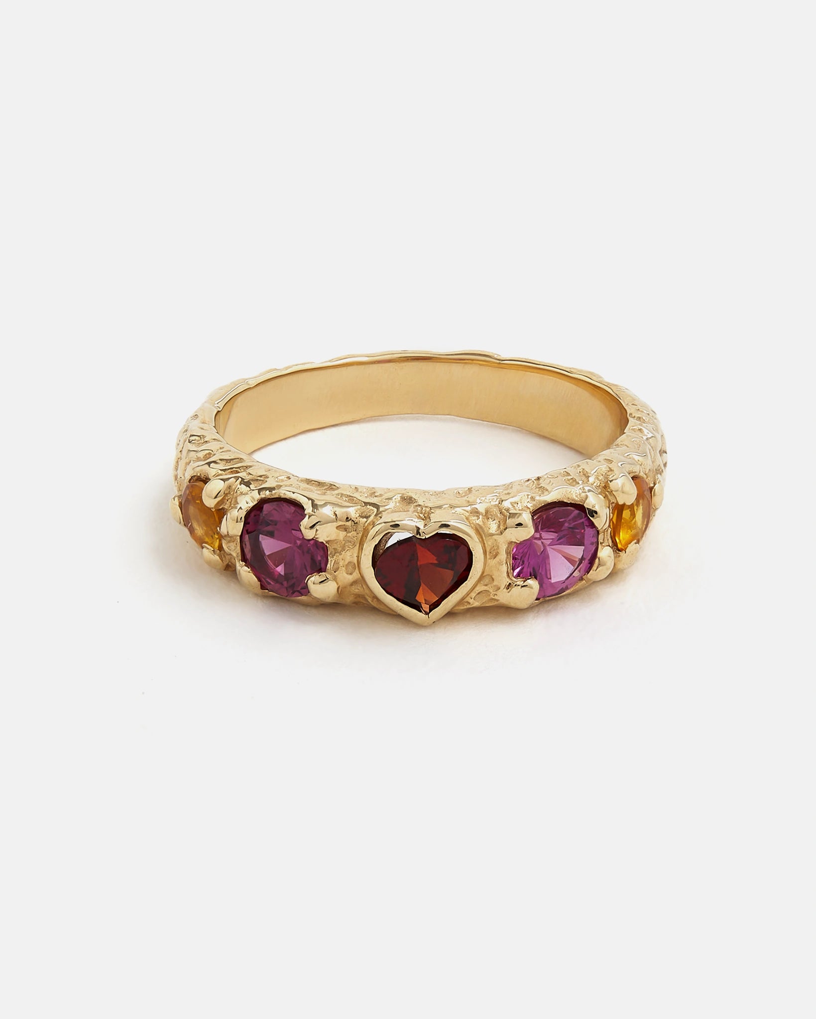 Coup de Foudre Ring in 14k Gold with Garnet, Rubies and Citrines