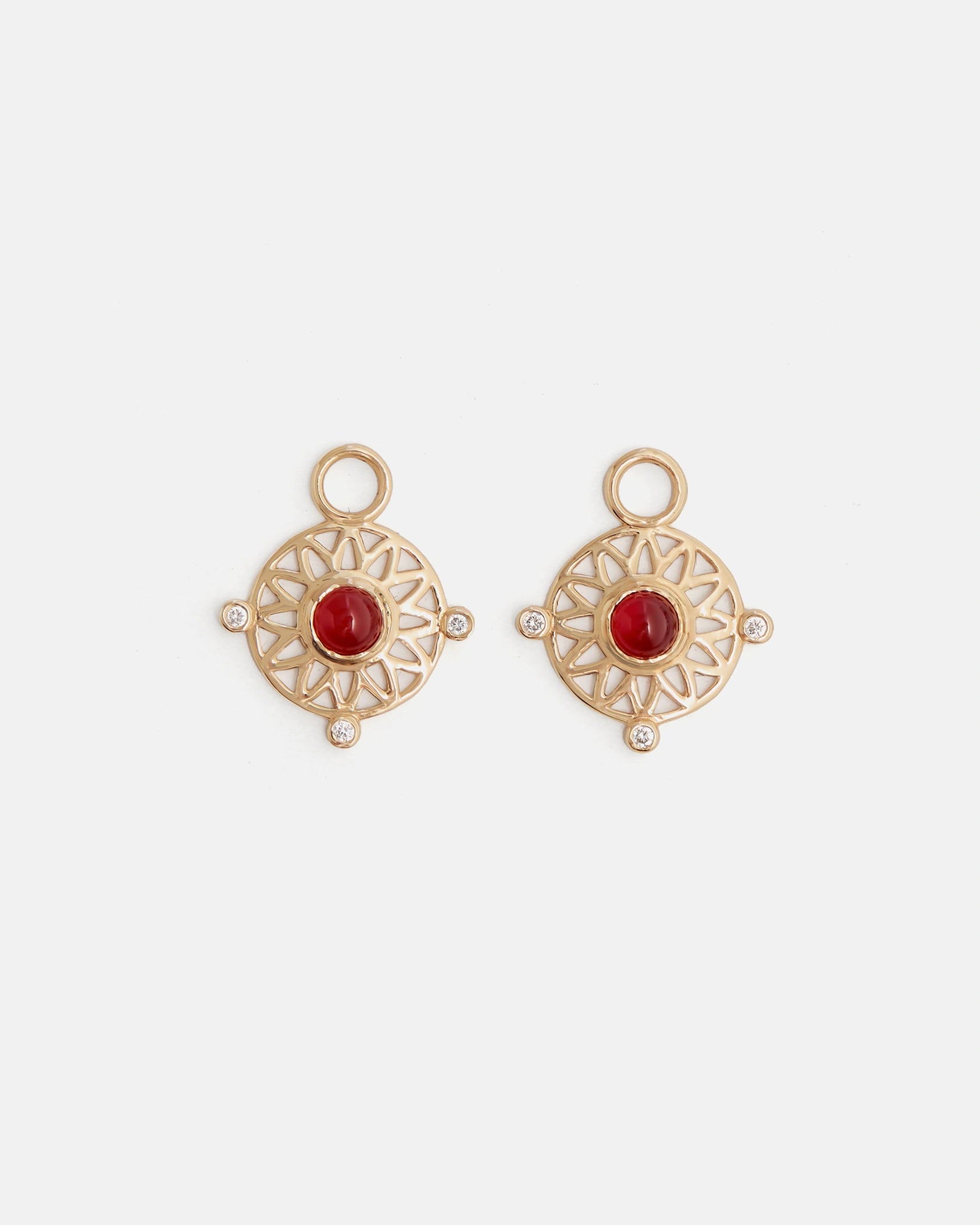 Talisman Pendants for Hoops in Gold with Carnelian and lab grown Diamonds