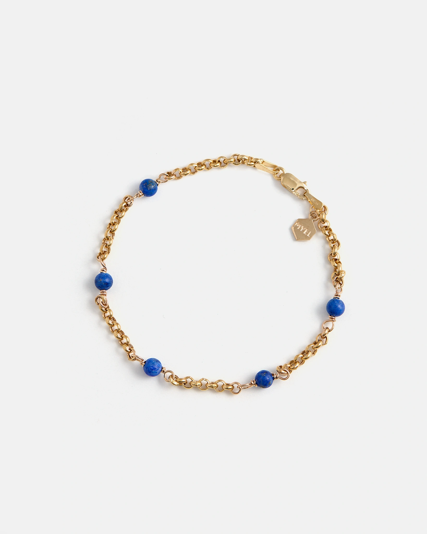 Rolo Bracelet in Yellow Gold with Blue Chili Lapis Beads