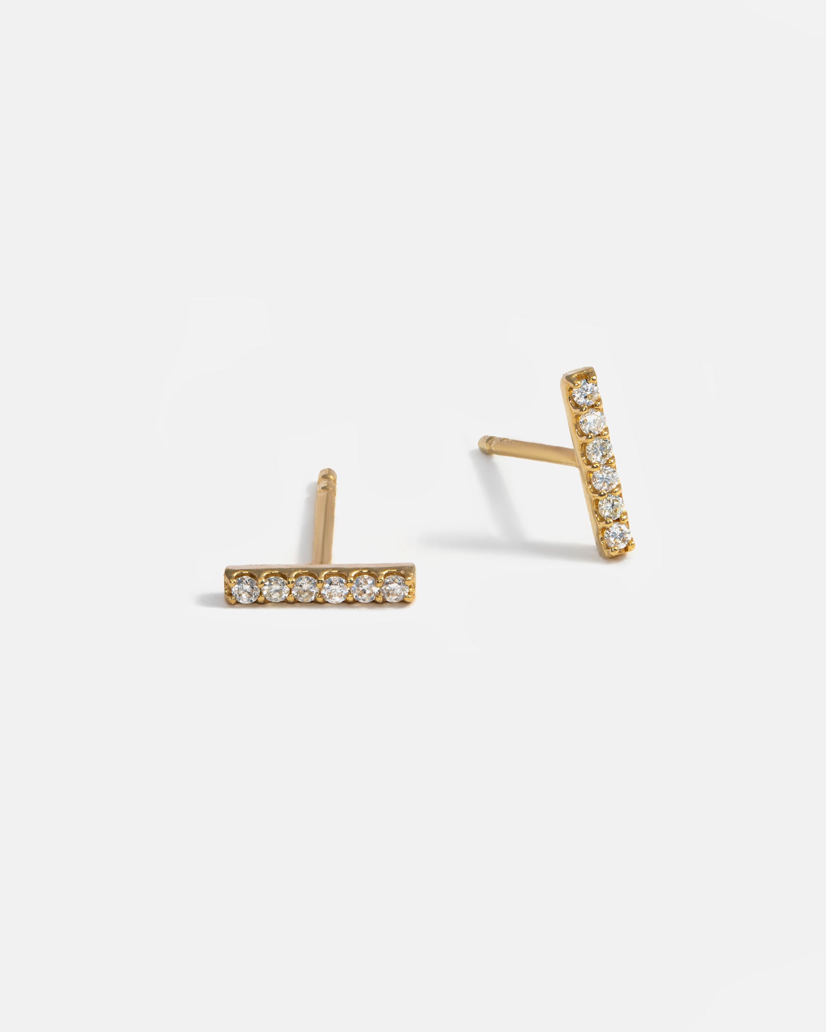 Pavé Bar Studs in 14k Gold with lab grown diamonds