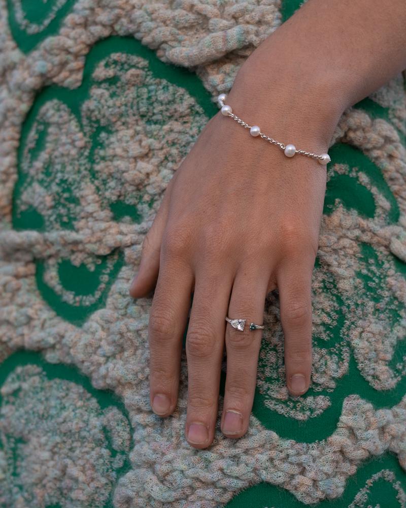 Bracelet Pom-pom en Argent avec Perles blanches