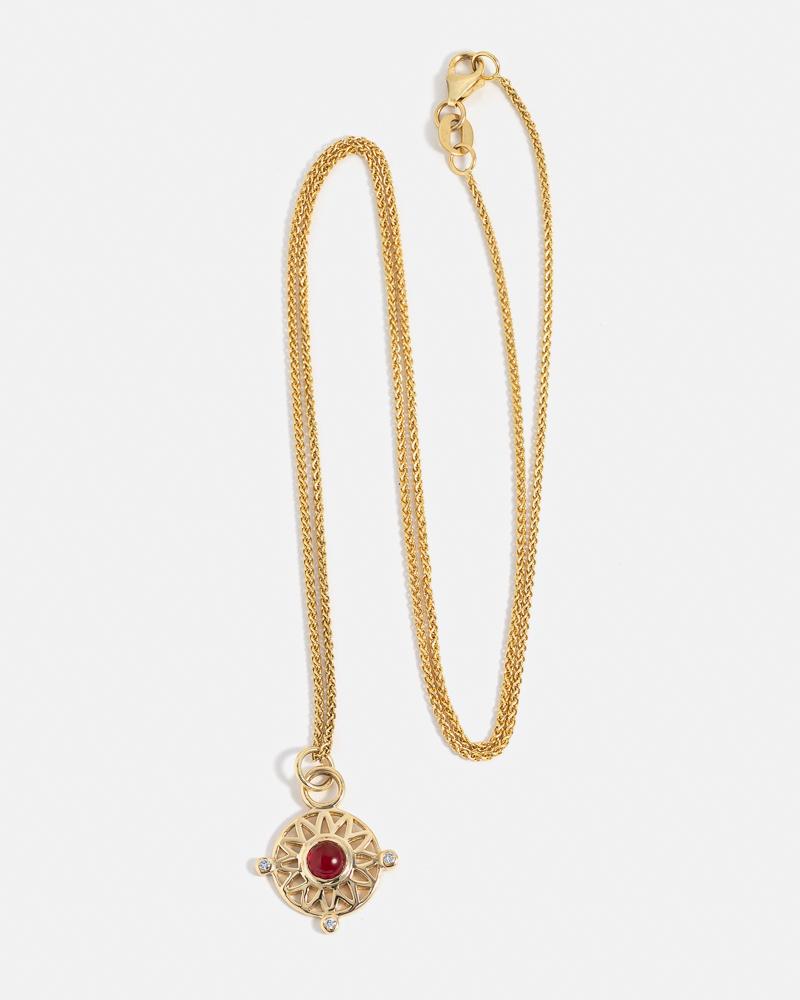 Talisman Necklace in Yellow Gold with Carnelian and lab grown Diamonds