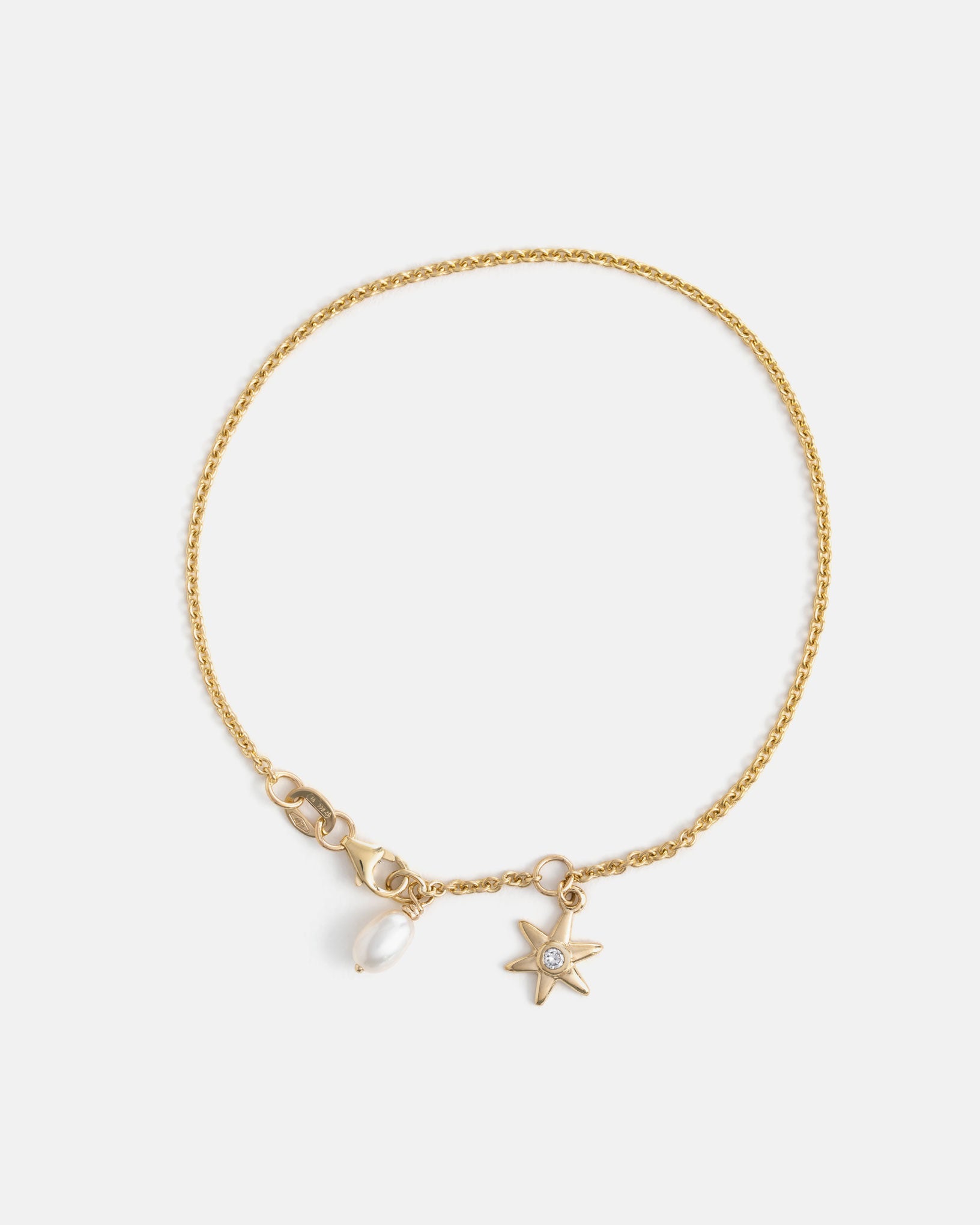 Bracelet Étoile en Or avec Diamant de Laboratoire et Perle d'eau douce