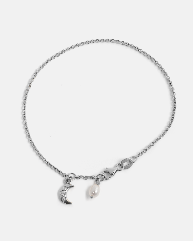 Moon Bracelet in Sterling Silver with lab grown Diamonds & Pearl