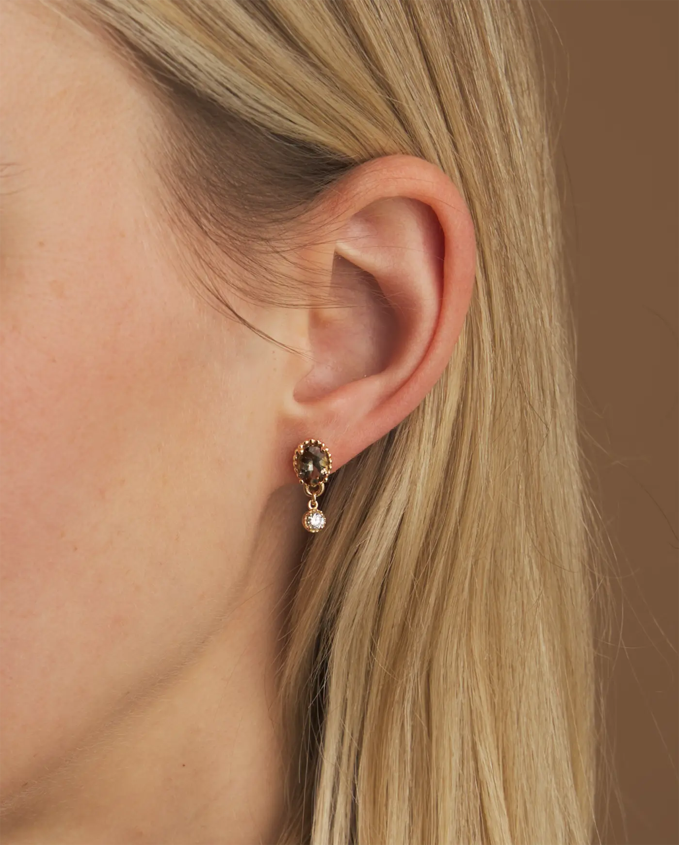 Galatée Earrings in 14k Yellow Gold with Andalusites and Lab grown Diamonds
