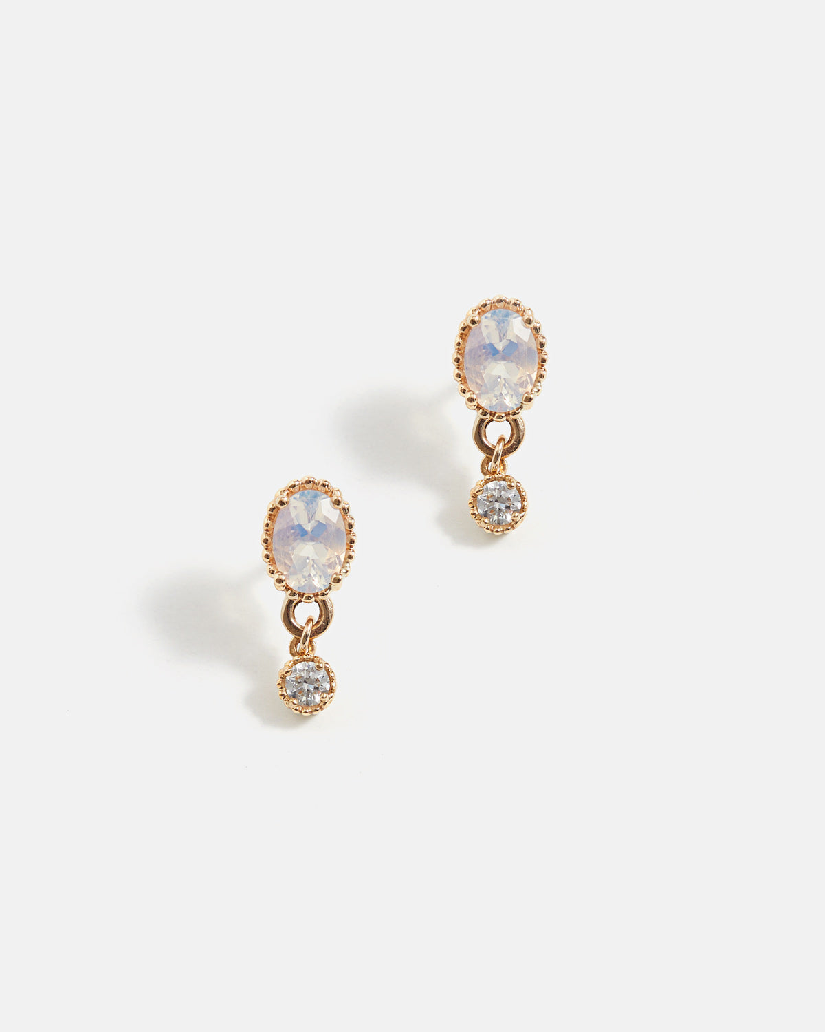 Galatée Earrings in Yellow Gold with White Opals and Lab Grown Diamonds