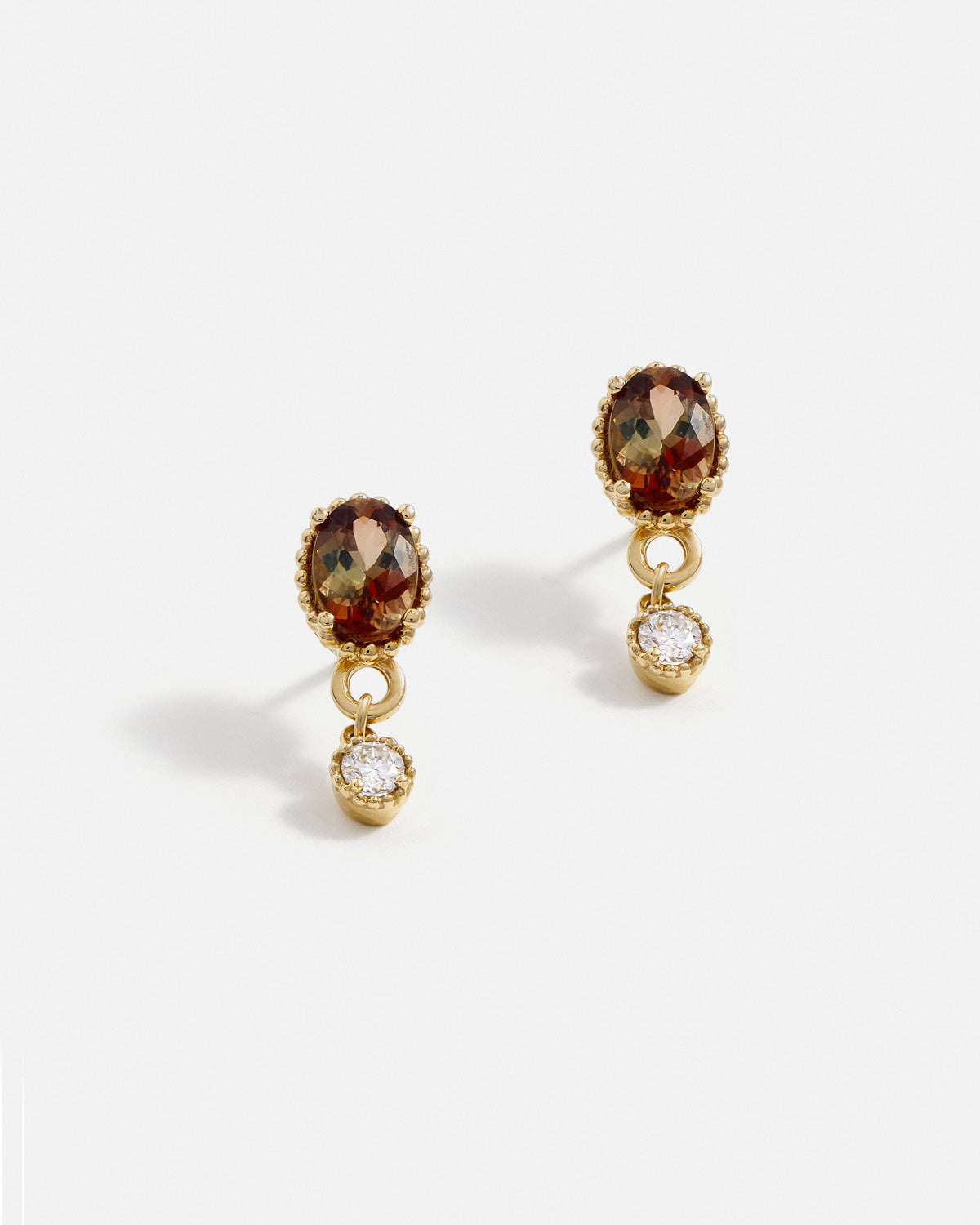 Galatée Earrings in Yellow Gold with Andalusites and Lab grown Diamonds