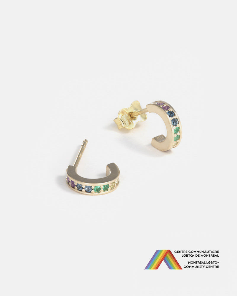 Rainbow Abacus Pavé Hoops in Gold