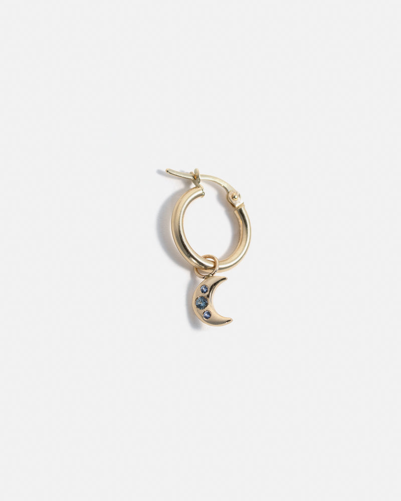 Moon Charm for Hoops in Gold with sapphires