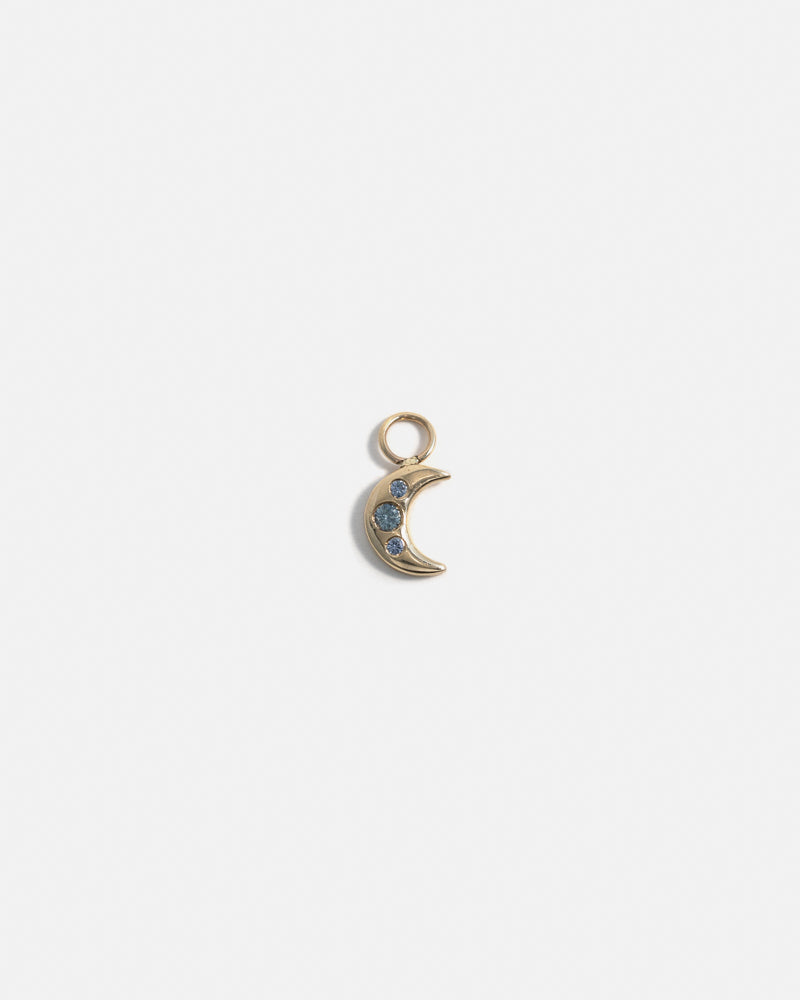 Moon Charm for Hoops in Gold with sapphires